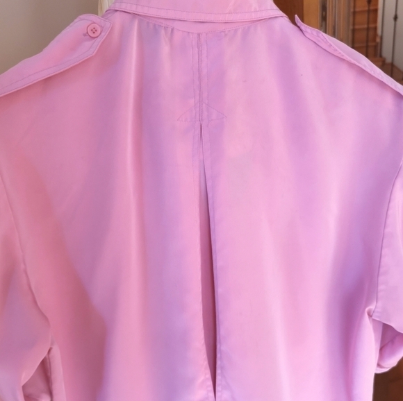 Vintage 80s Safari Style Silky Pink Blouse - Picture 5 of 7